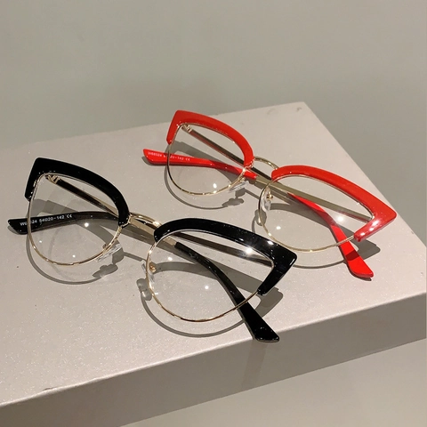Vintage Cat Eye Eyeglasses Frames Metal Acetate Anti Blue Light Blocking Glasses Retro Fashion Clear Lens For Women