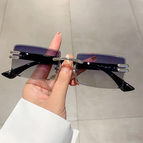 Gafas De Sol Rectangulares Sin Montura Montura De Metal Protección UV400 Moda Lentes Degradadas Para Hombres Mujeres
