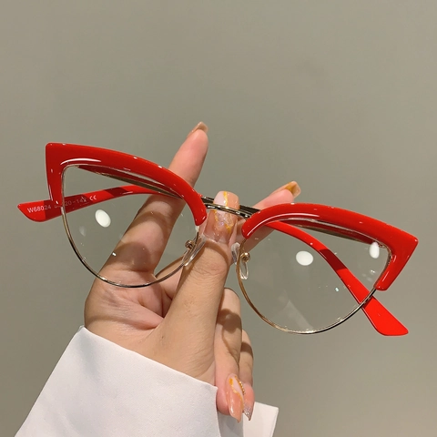 Vintage Cat Eye Eyeglasses Frames Metal Acetate Anti Blue Light Blocking Glasses Retro Fashion Clear Lens For Women