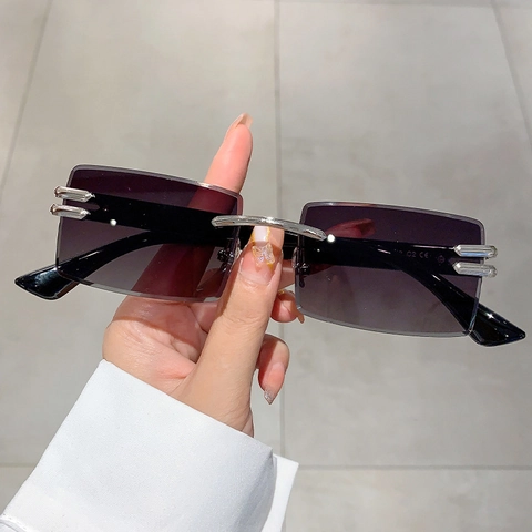 Gafas De Sol Rectangulares Sin Montura Montura De Metal Protección UV400 Moda Lentes Degradadas Para Hombres Mujeres