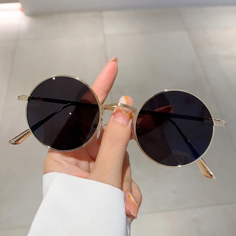 Lunettes De Soleil Rondes Rétro Petit Cadre En Métal Verre PC Protection UV400 Style Punk Pour Hommes Et Femmes