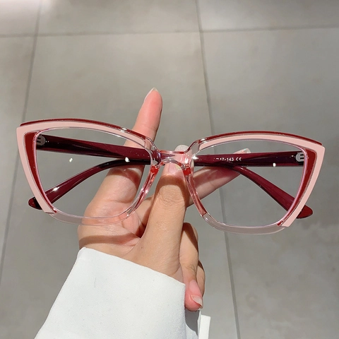 Cat Eye Glasses Frames Anti Blue Light PC Patchwork Color Block Trendy Spectacles For Women Retro Style