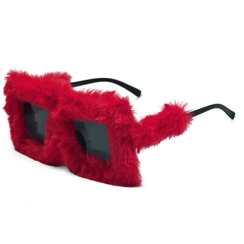Occhiali Da Sole Quadrati Oversize Donna Montatura In Peluche Gatto UV400 Moda Festa Novità