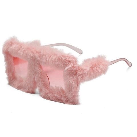 Occhiali Da Sole Quadrati Oversize Donna Montatura In Peluche Gatto UV400 Moda Festa Novità