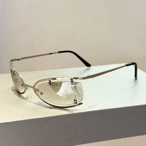 Lunettes De Soleil Ovales Futuristes Y2K Monture Métallique Sans Bord Creuse Protection UV400 Style Cyberpunk Punk Hommes Femmes