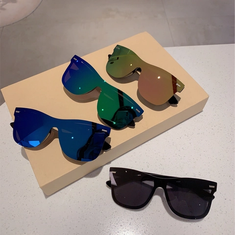 Gafas De Sol Monobloque Sin Montura Sobredimensionadas Material PC Protección UV400 Lente Degradada Moda Streetwear