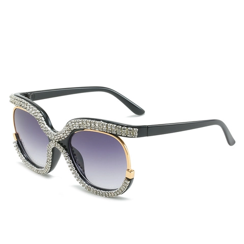 Fashion Oversized Sunglasses Women Luxury Rhinestone Square Frame Gradient PC Lens UV400 Trendy Eyewear
