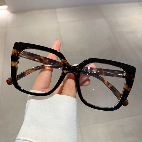 Square Oversized Glasses Frame PC Anti Blue Light Filter Office Fashion Vintage Leopard Print Women Eye Protection