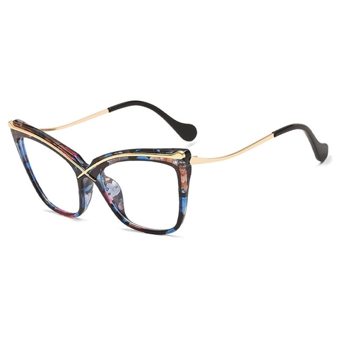 Occhiali Da Vista Cat Eye Anti Luce Blu Moda Grande Montatura In PC E Metallo Per Donna