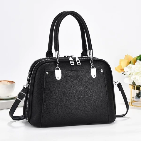 Women Large Capacity Litchi Grain PU Leather Tote Bag Commuter Office Single Shoulder Bag Handbag With Adjustable Strap
