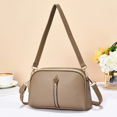 Borsa A Tracolla Da Donna Pelle PU Motivo Lychee Multi Cerniera Moda Versatile Elegante Borsa Per Uso Quotidiano