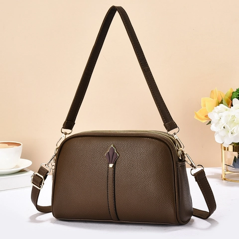 Borsa A Tracolla Da Donna Pelle PU Motivo Lychee Multi Cerniera Moda Versatile Elegante Borsa Per Uso Quotidiano