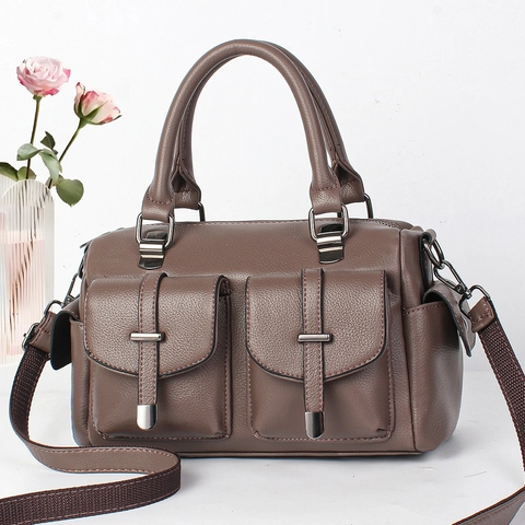 Sac À Main Pour Femmes En Cuir PU Texture Litchi Multi Poches Sac Boston Avec Large Bandoulière En Tissu Grande Capacité Sac De Navette