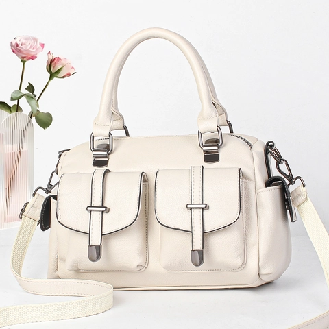 Sac À Main Pour Femmes En Cuir PU Texture Litchi Multi Poches Sac Boston Avec Large Bandoulière En Tissu Grande Capacité Sac De Navette