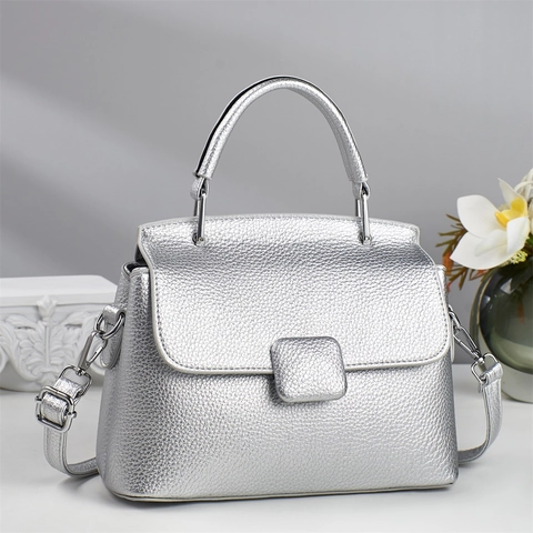 Women Grained PU Leather Flap Handbag With Top Handle Adjustable Shoulder Strap Crossbody Square Bag Stylish