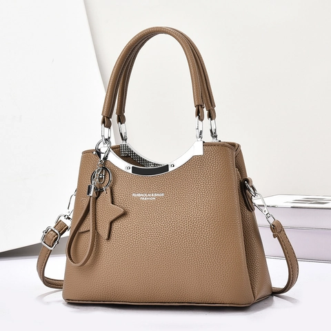 Sac À Main Femme En Cuir PU Motif Litchi Sac À Bandoulière Multicouche Grande Capacité Élégant Navette Charme D'Étoile
