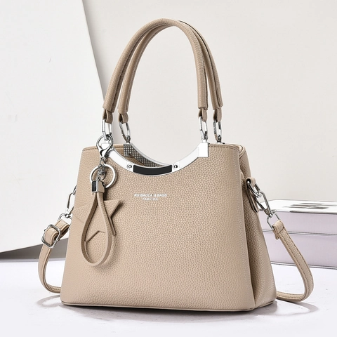 Sac À Main Femme En Cuir PU Motif Litchi Sac À Bandoulière Multicouche Grande Capacité Élégant Navette Charme D'Étoile