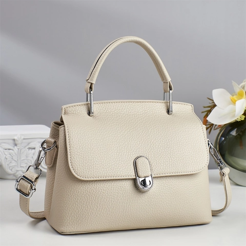 Sac À Épaule Femme Cuir PU Motif Litchi Poignée Supérieure Sac Bandoulière Versatile Style Urbain Rabat Fermoir Rotatif