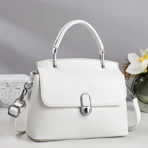 Sac À Épaule Femme Cuir PU Motif Litchi Poignée Supérieure Sac Bandoulière Versatile Style Urbain Rabat Fermoir Rotatif