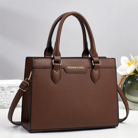 Women Handbag Litchi Textured PU Leather Large Capacity Crossbody Bag For Commuting Top Handle Elegant