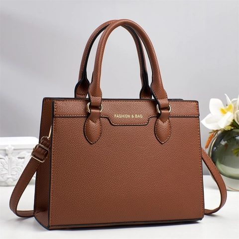 Women Handbag Litchi Textured PU Leather Large Capacity Crossbody Bag For Commuting Top Handle Elegant