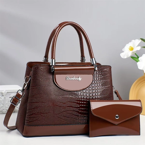 Bolso De Mano Y Cartera Para Mujer Patrón De Cocodrilo Cuero Brillante Gran Capacidad Bandolera Moda Coreana Urbana