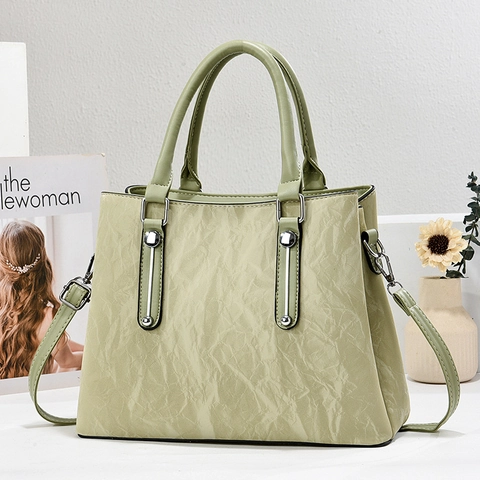 Damen Vintage Gebeutelte PU Leder Handtasche Große Kapazität Pendler Umhängetasche Mit Silbernen Beschlägen Crossbody Bag Fashion Tote