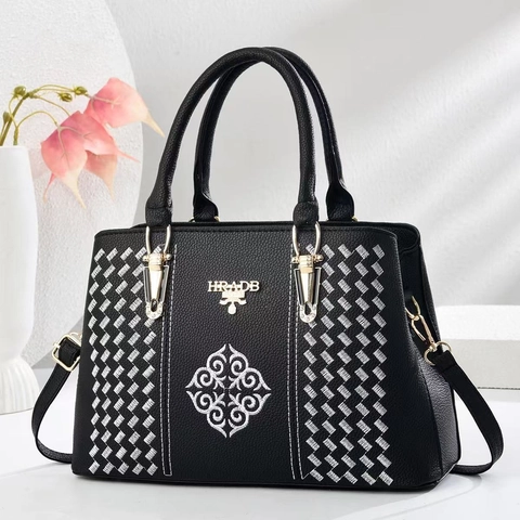 Bolso De Mano Para Mujer Cuero PU Gran Capacidad Bordado Textura Lichi Asa Superior Bolso De Hombro Minimalista