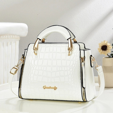 Damen Mode Handtasche Krokodilmuster Glänzendem PU Leder Große Kapazität Tote Tasche Mit Abnehmbarem Schultergurt