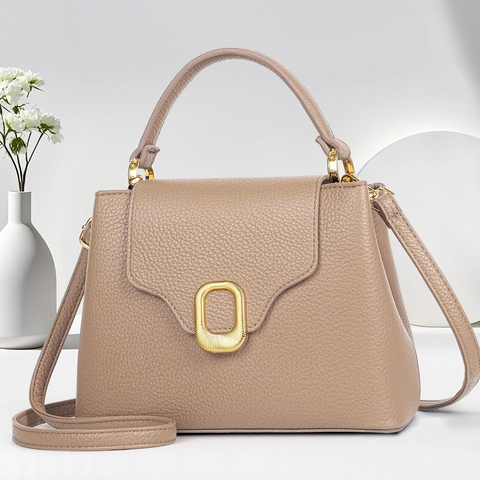 Women Handbag Lychee Grain PU Leather Square Top Handle Crossbody Shoulder Bag Gold Buckle Chic Minimalist