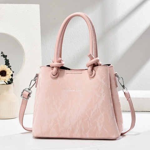 Borsa A Mano Donna Pelle PU Trama Marmo Pieghe Manico Annodato Borsa A Tracolla Tote Lavoro Moda