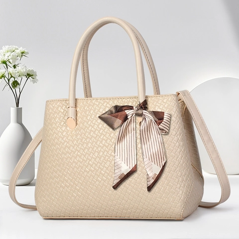 Gewebte PU Leder Handtasche Mit Satinnschal Dekor Elegante Crossbody Schultertasche Mit Großem Fassungsvermögen Für Damen