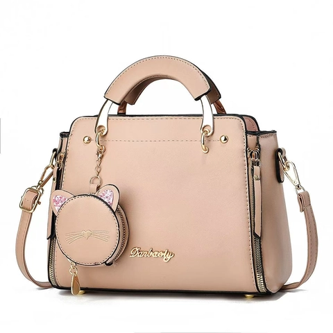 Sac À Main Bandoulière Cuir PU Avec Charme Chat Porte-Monnaie Fermeture Éclair Latérale Bandoulière Réglable Style Doux Femme