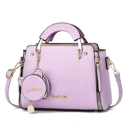 Sac à Main en Cuir PU pour Femme avec Pendentif Porte-monnaie Chat Élégant Sac Bandoulière pour Femme Usage Quotidien