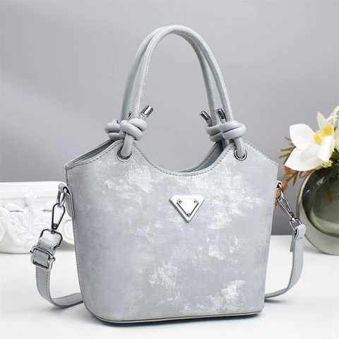 Borsa A Secchiello In Pelle PU Retrò Per Donna Texture Opaca Manico Con Nodo Borsa A Tracolla A Mano Casual Versatile