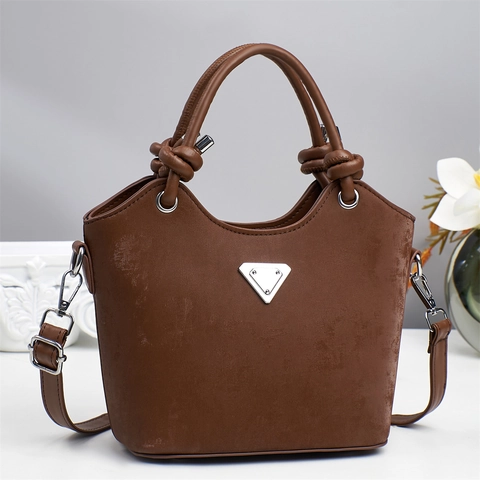 Borsa A Secchiello In Pelle PU Retrò Per Donna Texture Opaca Manico Con Nodo Borsa A Tracolla A Mano Casual Versatile