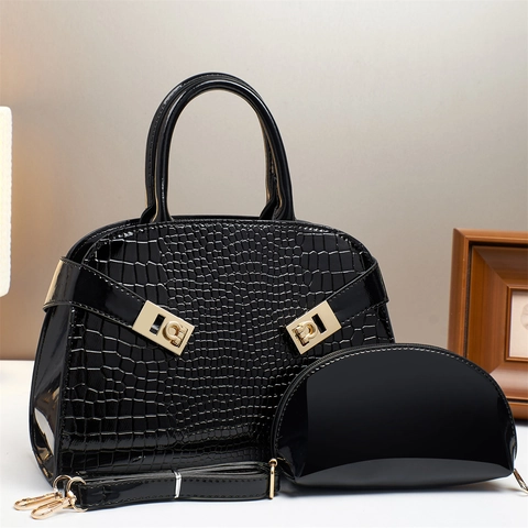 Women Handbags And Clutch Glossy PU Leather Crocodile Pattern Elegant Tote Urban Trendy Shoulder Bag