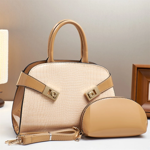 Women Handbags And Clutch Glossy PU Leather Crocodile Pattern Elegant Tote Urban Trendy Shoulder Bag