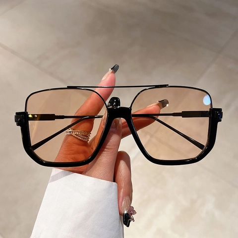 Occhiali Da Sole Alla Moda Quadrati Con Montura Grande Da Donna Vintage Doppio Ponte Protezione UV400 Montura In Metallo TR