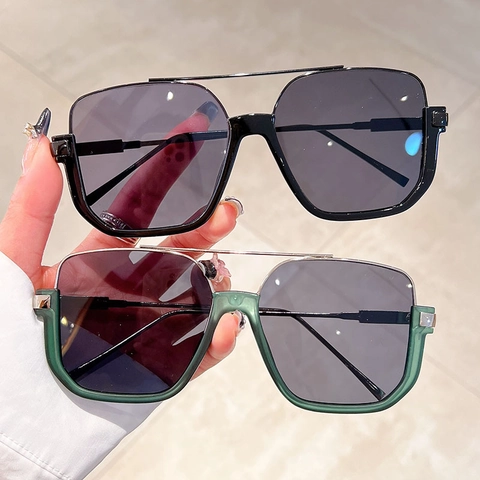 Occhiali Da Sole Alla Moda Quadrati Con Montura Grande Da Donna Vintage Doppio Ponte Protezione UV400 Montura In Metallo TR