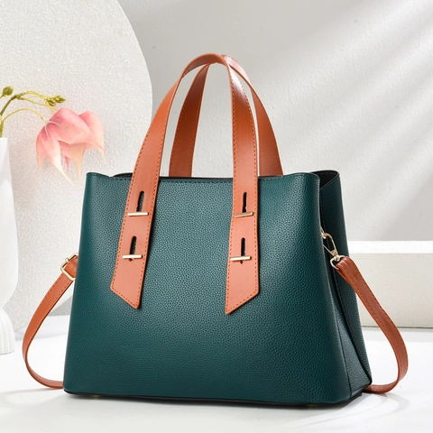 Women Handbag Large Capacity Litchi Grain PU Leather Tote Shoulder Bag With Detachable Strap For Daily Commute