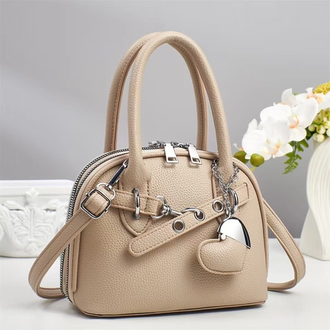 Schelp Handtas PU Leer Litchi Patroon Hart Hanger Crossbody Tas Voor Dames Mode Woon-Werkverkeer Zilveren Hardware