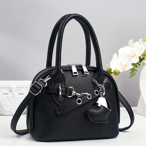 Schelp Handtas PU Leer Litchi Patroon Hart Hanger Crossbody Tas Voor Dames Mode Woon-Werkverkeer Zilveren Hardware