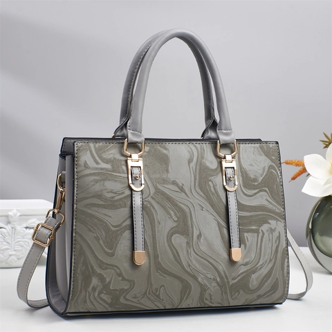 Women Large Capacity PU Leather Marble Pattern Tote Bag Casual Urban Zipper Shoulder Crossbody Handbag For Commuting Daily