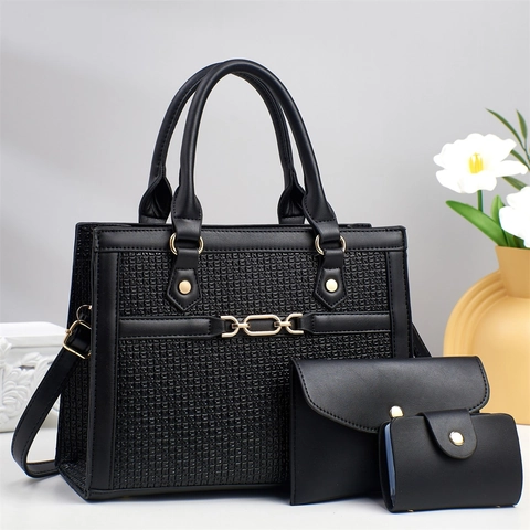 Borsa A Mano In Pelle PU Pochette E Porta Carte Monogramma Goffrato Motivo Geometrico Catena Dorata Decoro Borsa A Tracolla