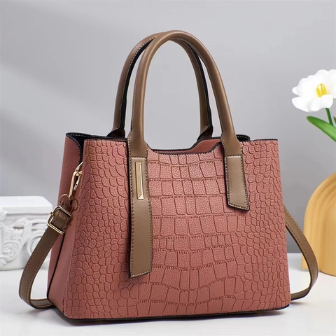 Women Crocodile Pattern PU Leather Handbag Retro Versatile Tote Bag With Adjustable Strap Top Handle Crossbody Purse