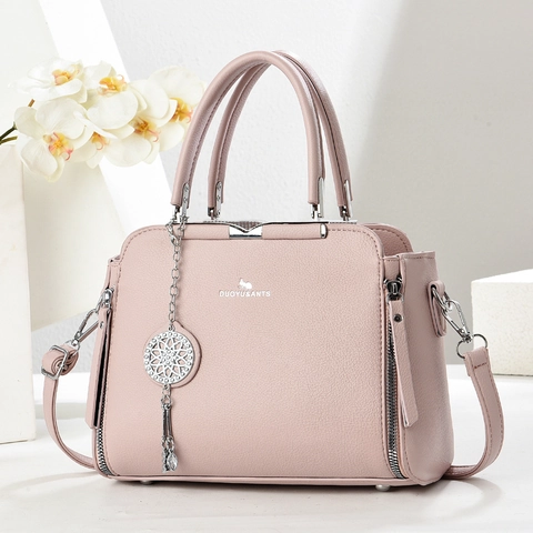 Borsa Da Donna In Pelle PU Trama Litchi Con Tracolla Rimovibile E Pendente In Metallo Elegante Versatile