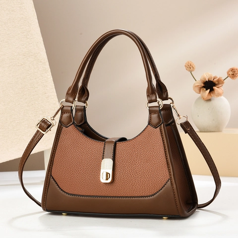 Bolso De Mano Para Mujer Color De Contraste Cuero PU Patrón Lichi Bolso De Axila Con Correa Ajustable Elegante Retro