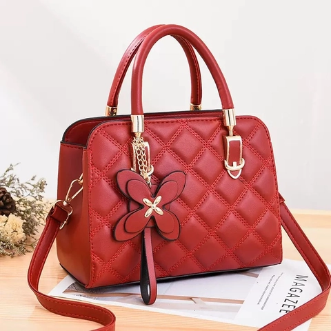 Sac À Main Matelassé Pour Femmes En Cuir PU Motif Losanges Avec Pendentif Papillon Poignée Sac Bandoulière Élégant