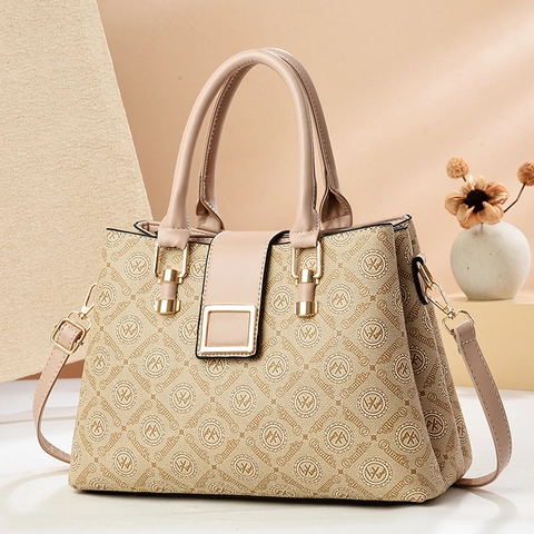 Sac À Main En Cuir PU À Imprimé Monogramme Vintage Grande Capacité Sac Bandoulière Color Block Pour Femmes Mode